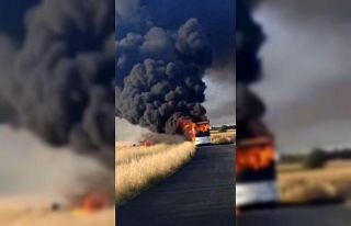 Silivri’de işçi servisi alev alev yandı