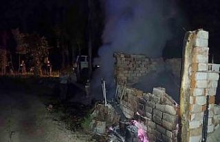 Tarlada çıkan yangında kavak ağaçları ve baraka...