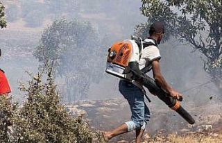 Ağaçlık alanda çıkan yangında çiftçilerin...