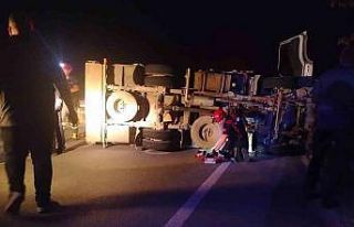 Bilecik’te domates yüklü kamyon devrildi, 2 kişi...