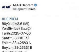 Elazığ’da 3.6 büyüklüğünde deprem