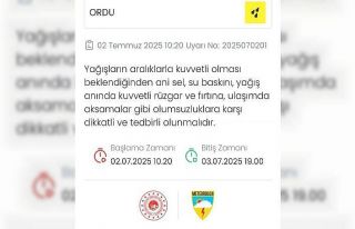 Meteorolojiden Ordu için ‘sarı kodlu’ uyarı