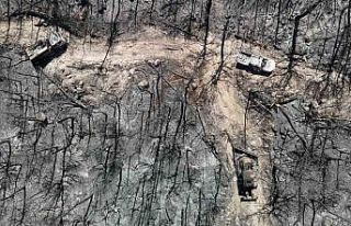 Yangında 10 görevlinin şehit olduğu alandaki araçlar...