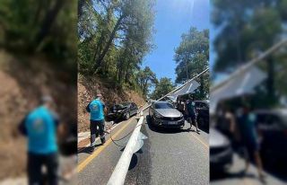 Akyaka’da freni patlayan araç aydınlatma direğine...