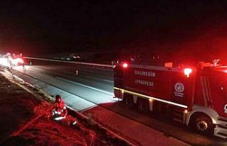 Balıkesir’ de otoyolda yanan tır ot yangına sebep...