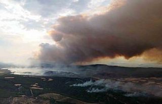 Gelibolu’da devam eden orman yangını dron ile...