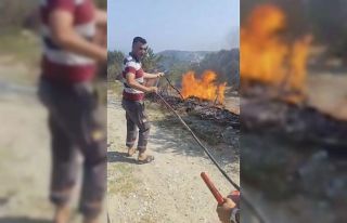 Hatay’da sıcaktan kopan elektrik teli yangına...