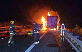 Kargo kamyonu otoyolda alev aldı