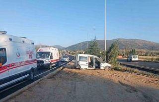 Kontrolden çıkan hafif ticari araç direğe çarptı:...