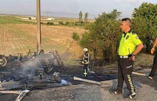 Şarampole devrilen tır alev topuna döndü