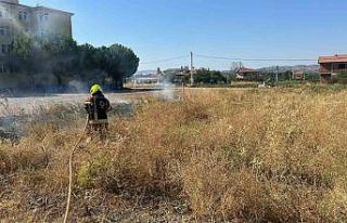 Sındırgı’da okul yanında çıkan ot yangını...