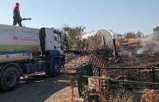 Tarlada başlayan yangın rüzgarın etkisiyle seraya...