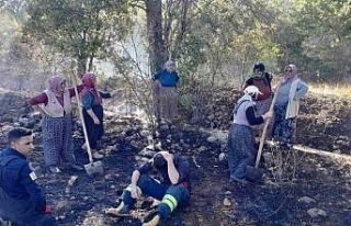 Bozkır’da kuru otlarla kaplı arazideki yangın...