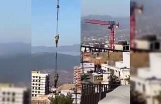 Görevimiz tehlike: İşçi şantiyeye vinçle indi