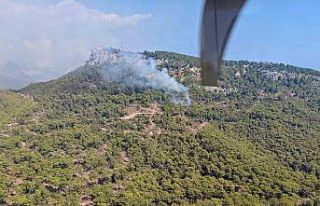 Kemer’de ormanlık alanda çıkan yangına havadan...