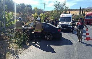 Yol kenarına devrilen otomobilin sürücüsü yaralandı