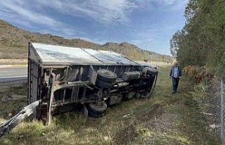 Seyir halindeyken direksiyonu kitlenen kamyon şarampole...