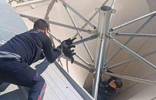 Çatıda mahsur kalan kediyi itfaiye kurtardı