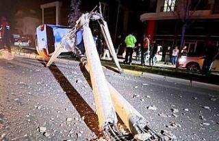 Kontrolden çıkan otomobil, direği ve ağacı devirdi:...