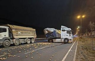 Rampa aşağı inen tır makasladı, onlarca kilo...