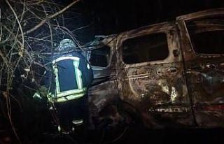 Ağaca çarpan araç alev alev yandı