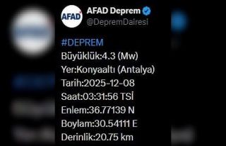 Antalya’da 4.3 büyüklüğünde deprem