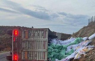 Gördes’te yem yüklü tır devrildi: 1 yaralı