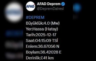 Hatay’da 4.0 büyüklüğünde deprem