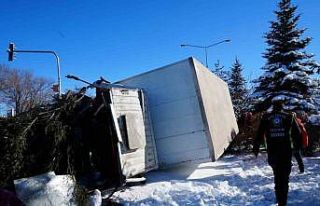 Işıklarda duramayan kamyon devrildi, çarptığı...