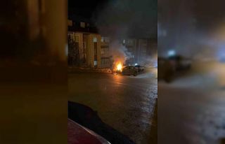 İstinat duvarına çarpan otomobil alev aldı