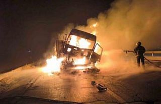 Mardin’de çarpışan iki tırdan biri yandı
