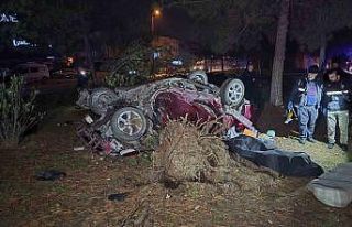 Otomobil, takla atarak çarptığı ağacı kökünden...