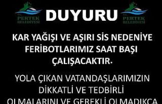 Pertek ve Çemişgezek feribotlarına kar ve sis engeli