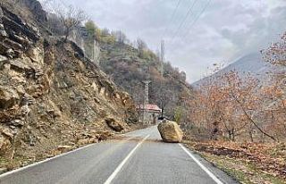 Sason’da köy yollarını kapatan dev kaya parçaları...
