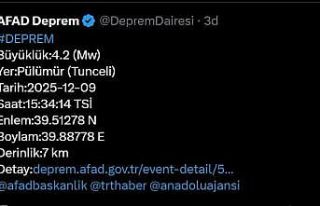 Tunceli’de 4.2 büyüklüğünde deprem