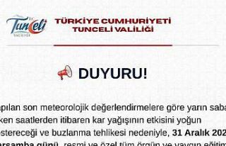 Tunceli’de eğitime 1 gün ara verildi