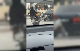 Tüp yüklü motosikletle tehlikeli hareketler kamerada