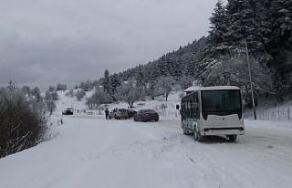 Yedigöller Milli Parkı yolu buzlanma nedeniyle ulaşıma...