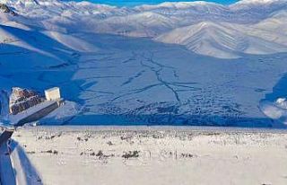 Dilimli Barajı buzla kaplandı