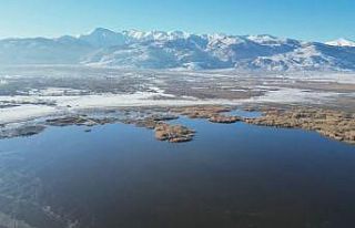 Eber Gölü soğuk hava nedeniyle dondu