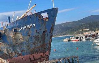 İzmir’de Demircili Sahili’ndeki hurda gemiye...
