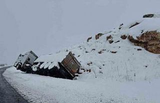 Kayganlaşan yol kaza getirdi, tır yol kenarına...