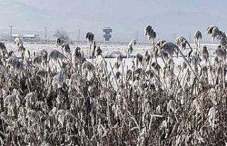 Yüzeyi buz tutan Kaz gölü kış manzarası ile...