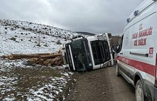 Bolu’da tomruk yüklü tır devrildi: 1 yaralı
