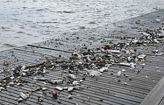 Dalgalarla sürüklenen plastik atıklar sahile vurdu
