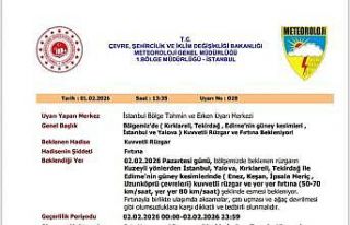 Kırklareli, Tekirdağ ve Edirne için sarı kodlu...