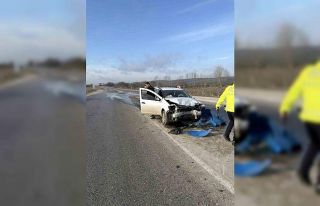 Otomobil refüj başı yön tabelasına çarptı