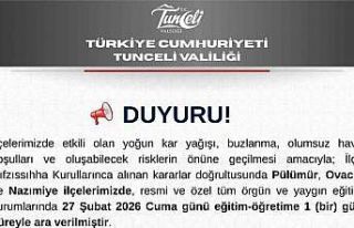 Tunceli’nin 3 ilçesinde eğitime bir gün ara