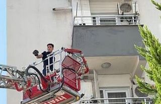 Balkon filesine takılan güvercini itfaiye kurtardı