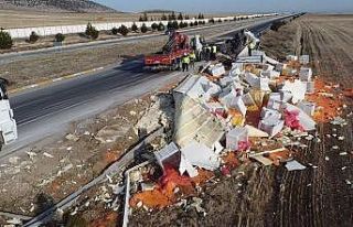 Devrilen tırda 27 ton havuç ziyan oldu